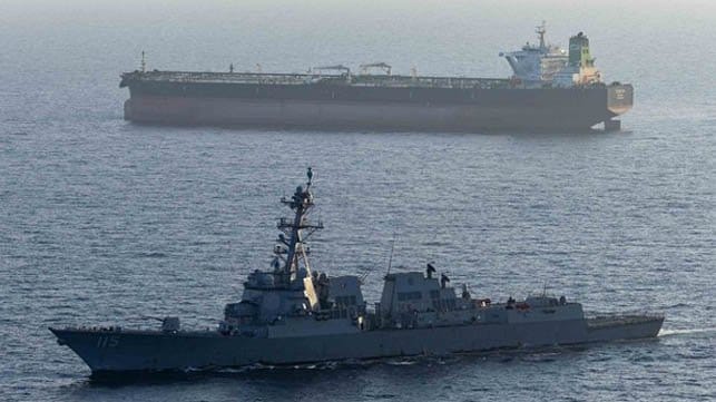 US destroyer and Iranian tanker