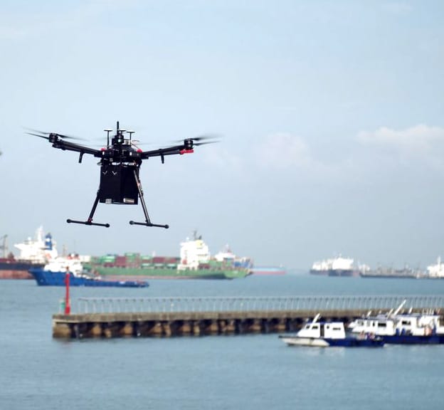 An authorized drone over Singapore's harbor (file image)
