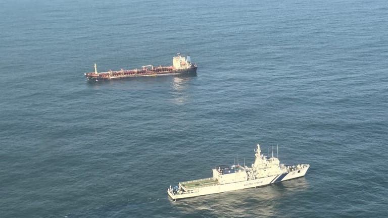 Indian Coast Guard vessel and tanker in distress
