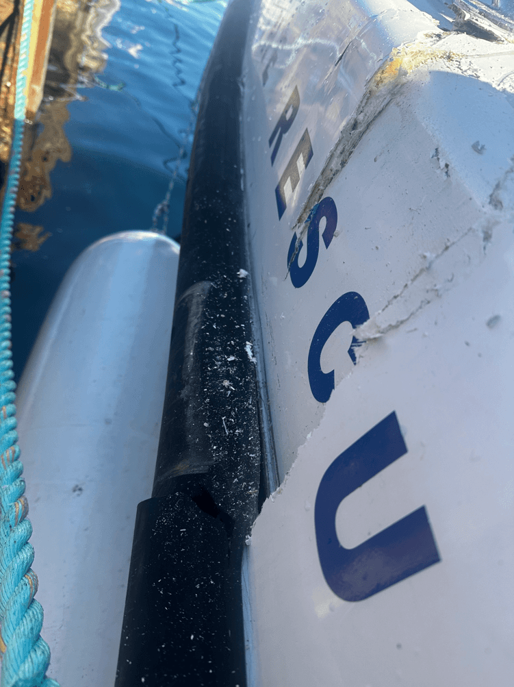 The collision caused extensive hull damage above the waterline (Marine Rescue NSW)