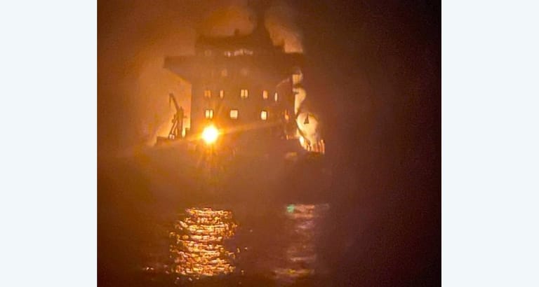 vessel attacked and on fire