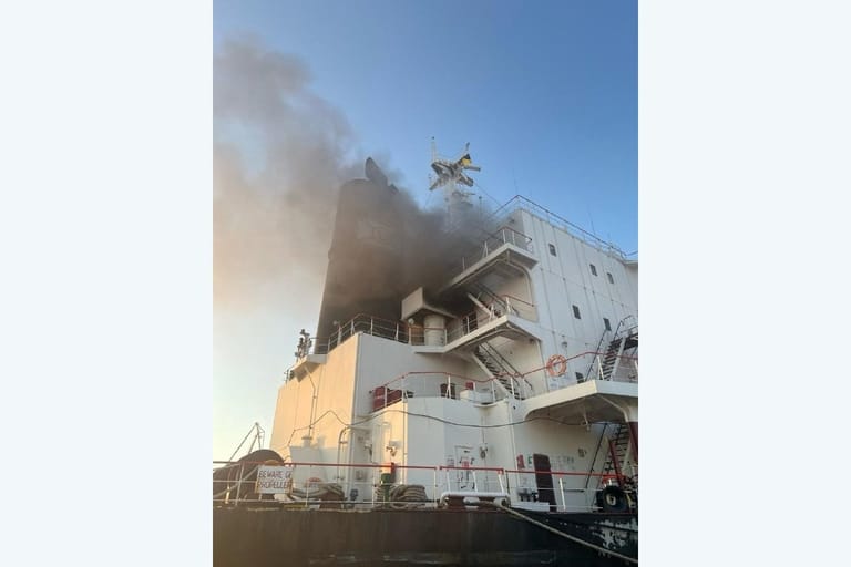 smoking coming from vessel trapped in Ukrainian seaport