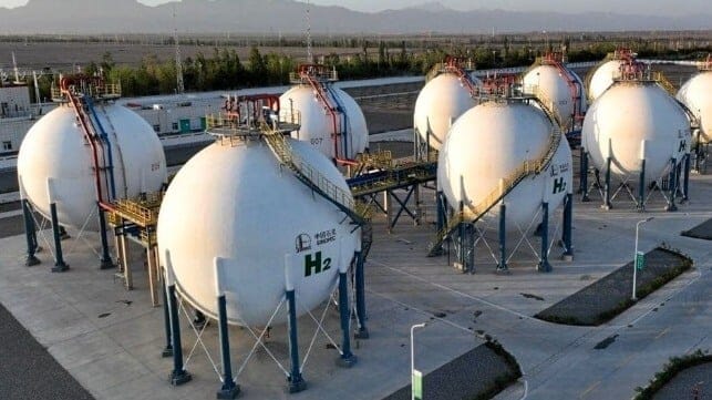 Green hydrogen storage tanks at a new green-fuel facility (Sinopec press handout)