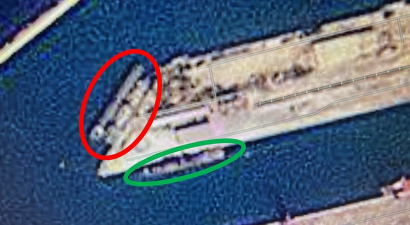 <p><em>The Station 720 quay in Tartus on September 11, with the tanker General Skobelev moored on the open flank of what seems to be a warship (Sentinel-2)/CJRC)</em></p>