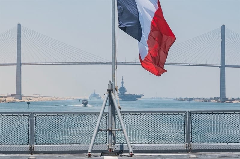 French aircraft carrier and vessels in the Suez Canal