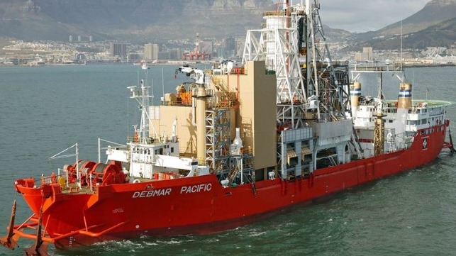 Mining vessel Debmar Pacific departing from Cape Town