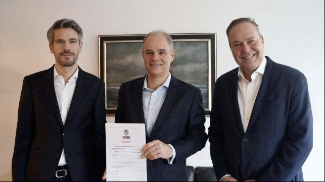 From left: Christian Krämer, Managing Director Marine Service GmbH, Hamburg, Rolf Stiefel, Marine Chief Executive for Central Europe and Russia, Bureau Veritas SA, Hamburg, Ingmar Loges, Managing Director Newport Shipping