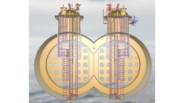 The bilobe tank has a capacity of 8000cbm and more than doubles the transportation capacity of liquid CO2 over current vessel capacity without the size, weight and stability concerns that would have come with a higher capacity "monolobe" design (image source: Høglund)