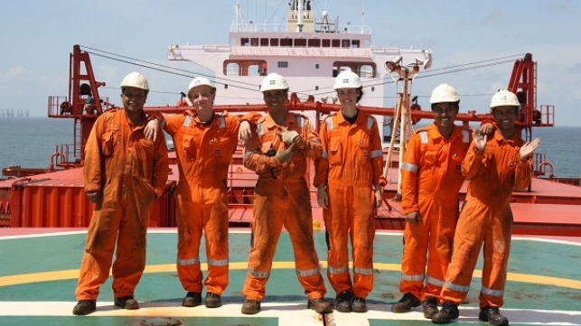 Crew on board the MV Barcarena 