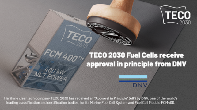 Maritime cleantech company TECO 2030 has received an “Approval in Principle” (AIP) by DNV, one of the world’s leading classification and certification bodies, for its Marine Fuel Cell System and its Fuel Cell Module FCM400.