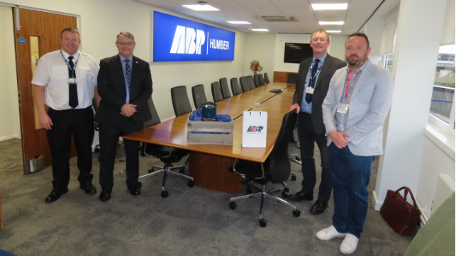 Aldis Lamp presentation: Tony Lewis HQ manager ABP Humber, Phil Waterhouse RN and BOAM trustee, Gary Wilson Head of Marine for ABP’s Humber port, Dean Paton director Western Approaches and BOAM trustee