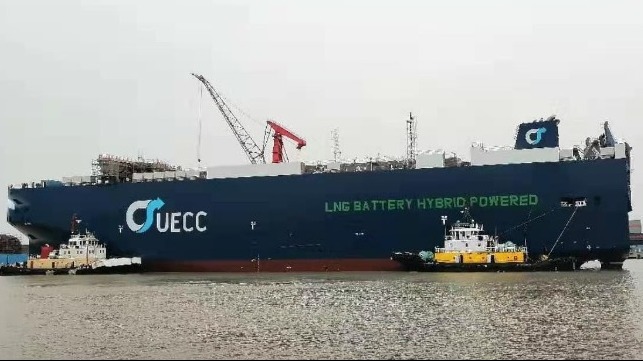  UECC's first LNG battery hybrid PCTC on the water