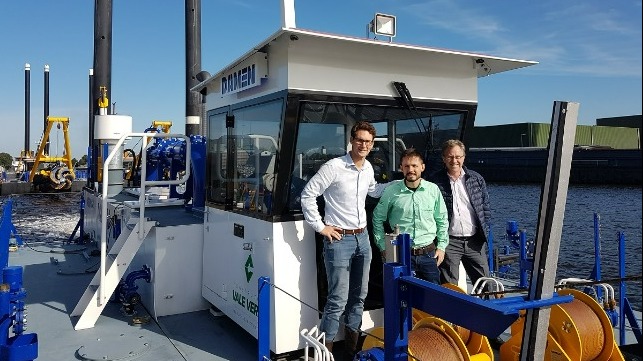 Mr Robin Segaar, Mr Hugo Soares and Mr Walter Herchenhorn on board of the Holanda during inspection visit at DDE yard