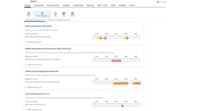 Screenshot of the Compliance Planner tool in action courtesy of DNV