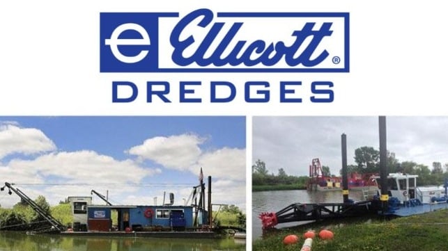 Photo of the Older State of Ohio's 1960's "BUCKEYE" 10-inch Ellicott Swinging Ladder Dredge  with Representative Photo of New Custom Ellicott 460SL Dredge Selected for ODNR