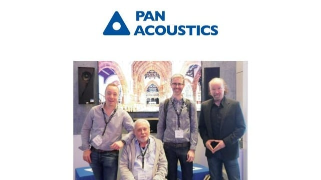 Jan Leerschool (2nd from left) at ISE 2020 in Amsterdam with UK distributor CUK and CEO of Pan Acoustics, Udo Borgmann (right).