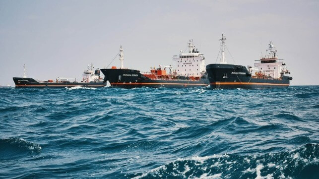 Three of the vessels managed by Montec - Monjasa Performer, Monjasa Server and Monjasa Partner - lined up at Dubai anchorage.