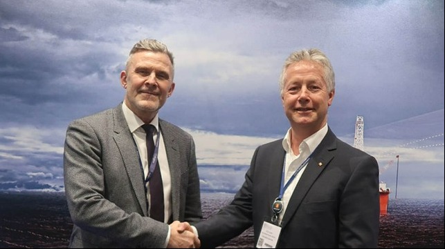 Trond Crantz, CEO of Argeo (left), and Atle Gran, Area Sales Manager, Kongsberg Maritime (right).
