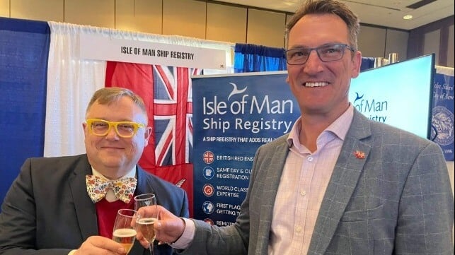 Image of Darren Shelton, Chief Product Officer of FuelTrust (left) and Cameron Mitchell, Director of the Isle of Man Ship Registry (right). 