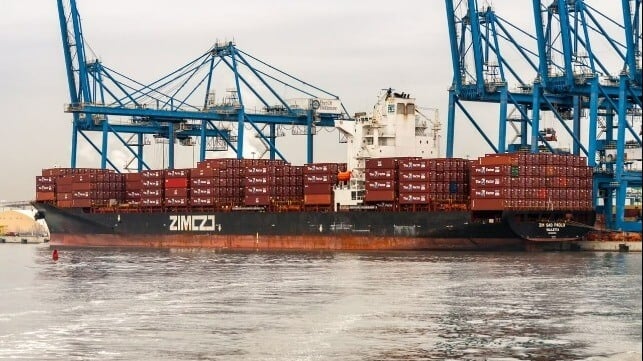 Pictured is the Zim Sao Paolo, an extra loader which recently called on the Port of Baltimore in late February.