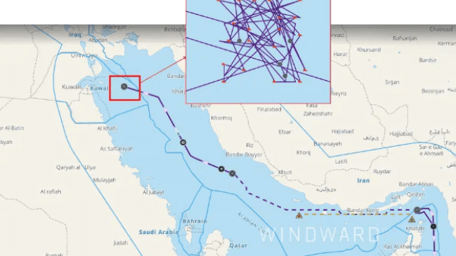 Windward file image of spiky drifting patterns in an AIS signal in the Persian Gulf