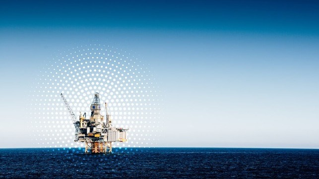 Intelsat oil rig with communications graphic
