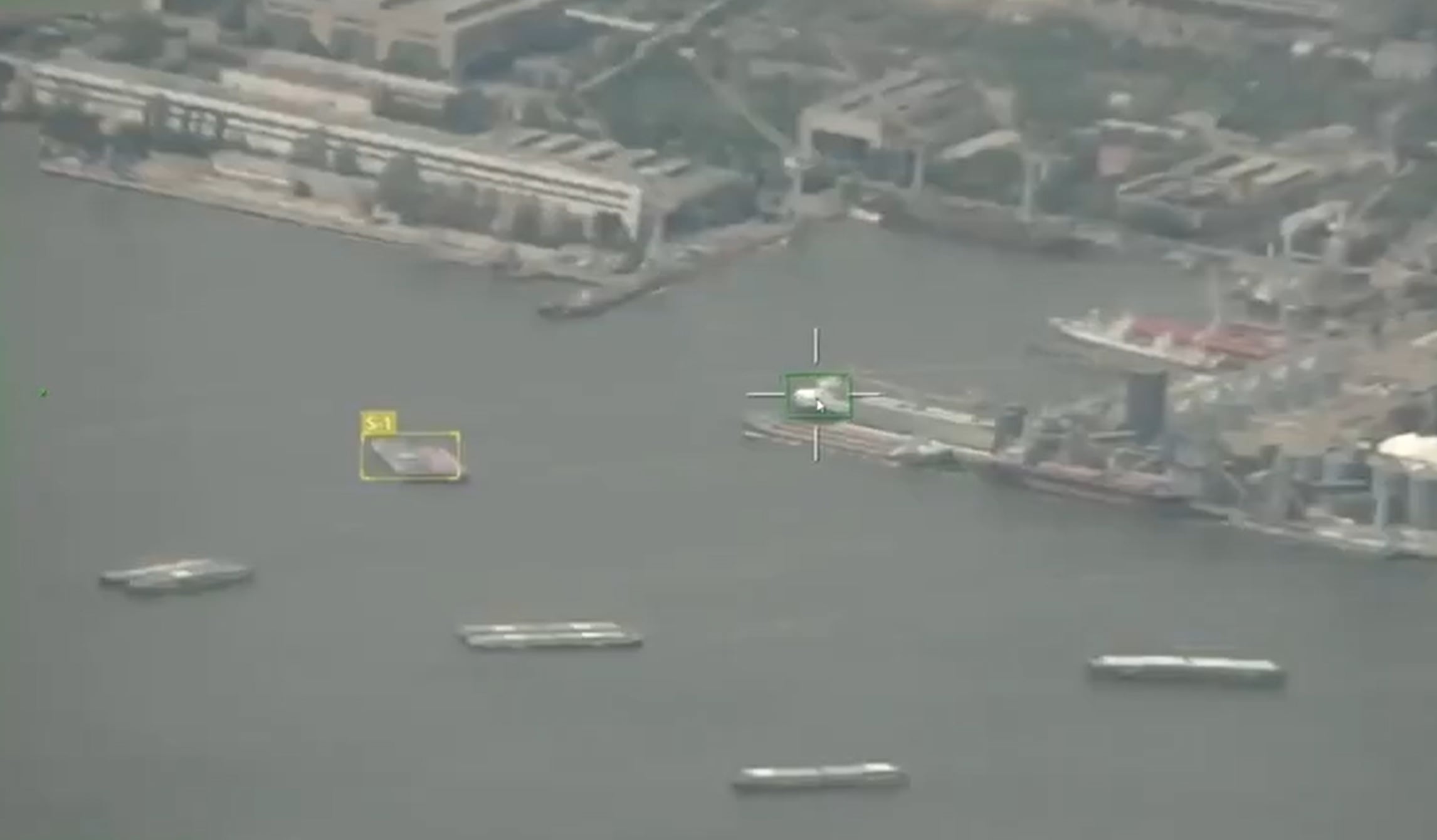 A Russian drone closes in on a Ukrainian port target (Russian MOD)