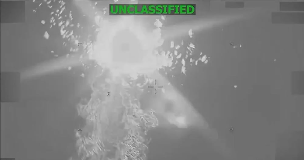A single explosion destroys the suspected drug boat, August 25 (Southcom)