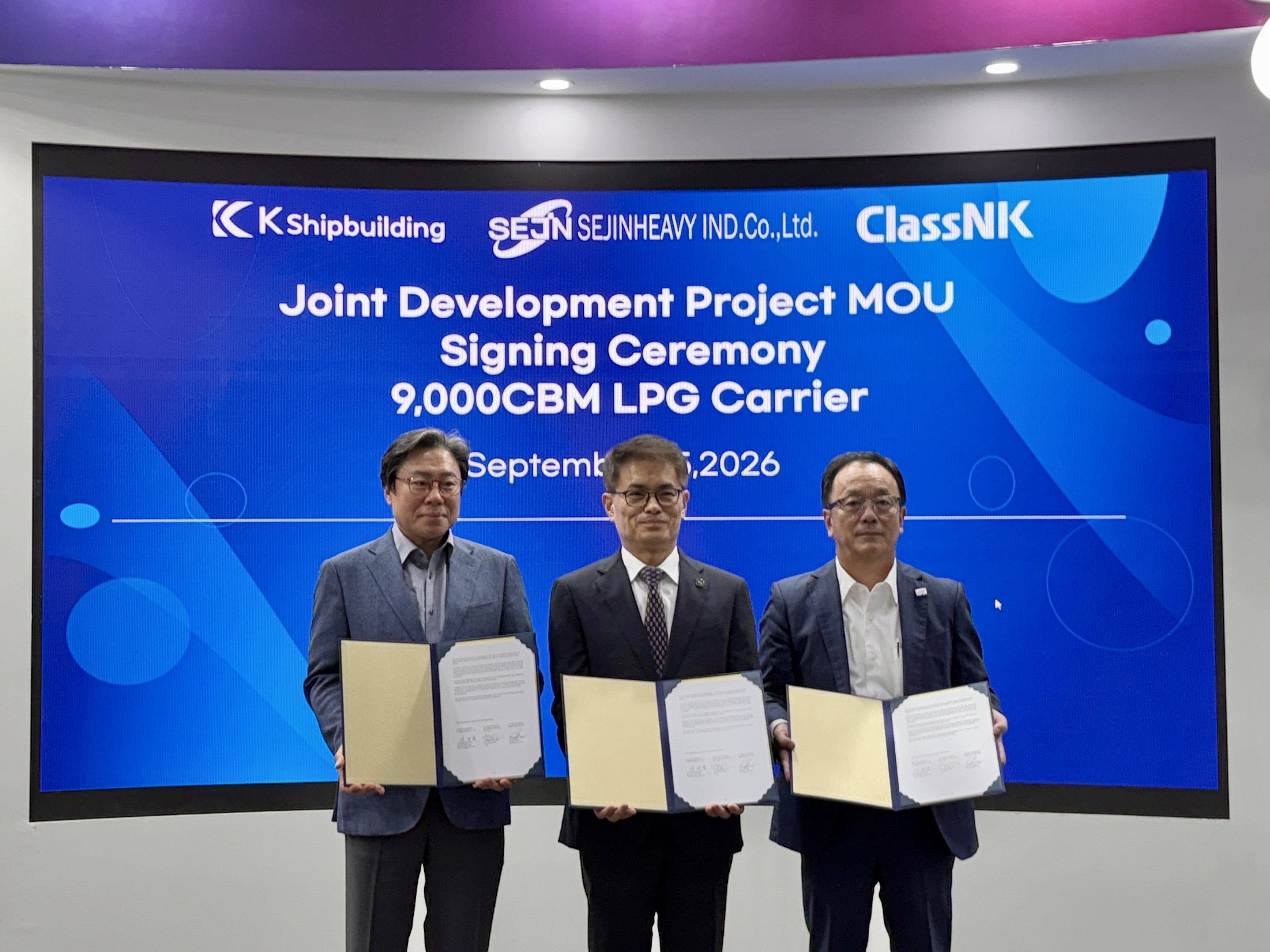 K Shipbuilding, Sejin and ClassNK Signed MOU for Joint Development of New Generation Eco LPG Carrier Applying the Amended IGC Code