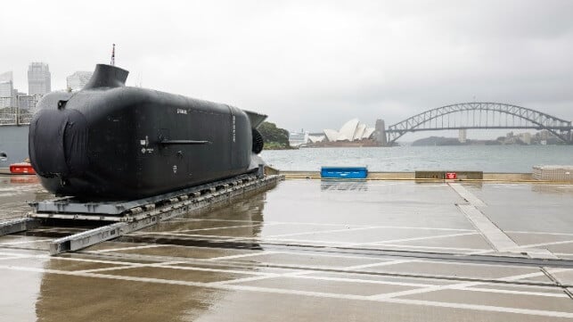 Anduril's Ghost Shark extra-large UUV on the pier in Sydney, Australia. The firm is already blacklisted by China (Anduril file image)