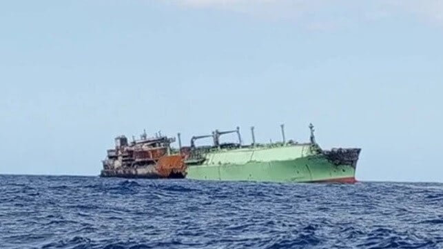 drifting wreck of Russian LNG gas carrier