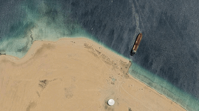 A lone tanker at As Salif, Yemen, 2026 (Airbus, Maxar, Data SIO, Google)