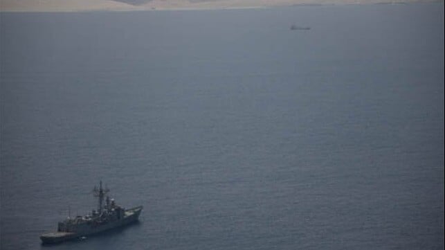 warship off the Somali coast monitoring pirates