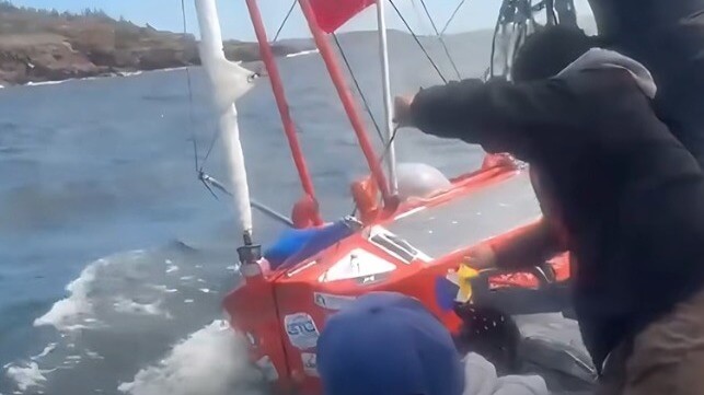 The Big C team prepares to deploy the boat for the crossing, June 4 (Andrew Bedwell / Facebook)