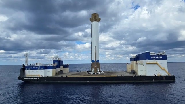 Blue Origin's New Glenn rocket atop its landing barge (Blue Origin)