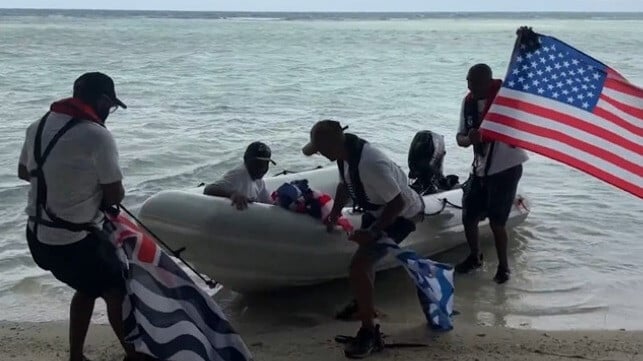 A small group of Chagos Islanders comes ashore, Ile de Coin, February 17 (Guido Fawkes / X)