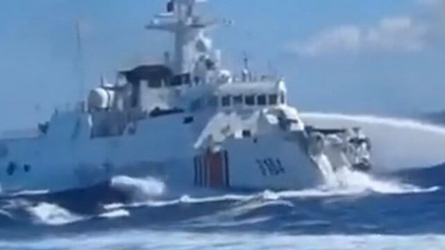 A damaged China Coast Guard cutter after its collision with a PLA Navy warship (PCG)