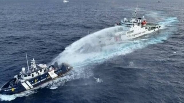 China Coast Guard water-cannons a Philippine government vessel (file image courtesy PCG)