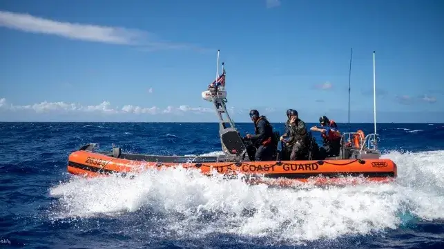 A 26-foot over the horizon boat from USCGC Midgett conducts pursuit training off Hawaii, 2022 (USCG)