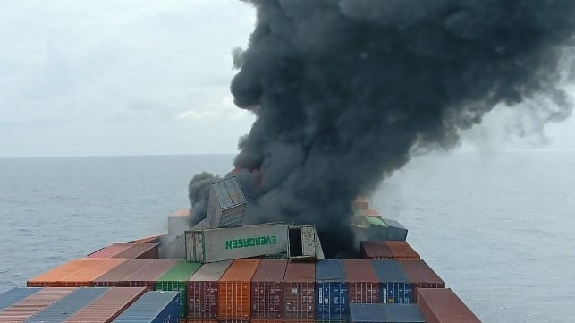 container fire at sea