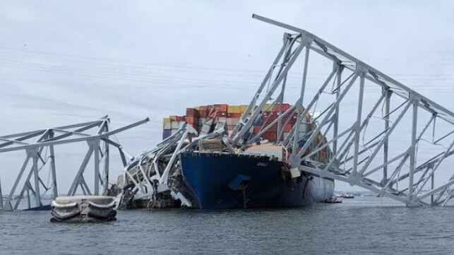 Dali containership and wrecked Francis Scot Key Bridge Baltimore