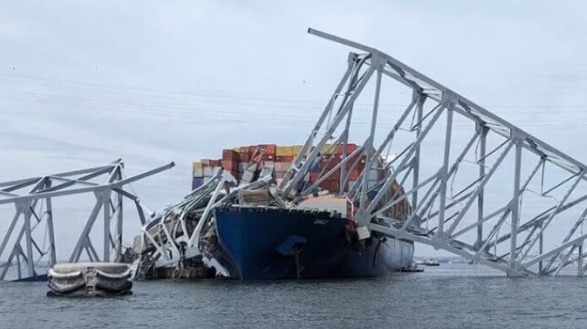 Dali and wreckage of Francis Scott Key Bridge