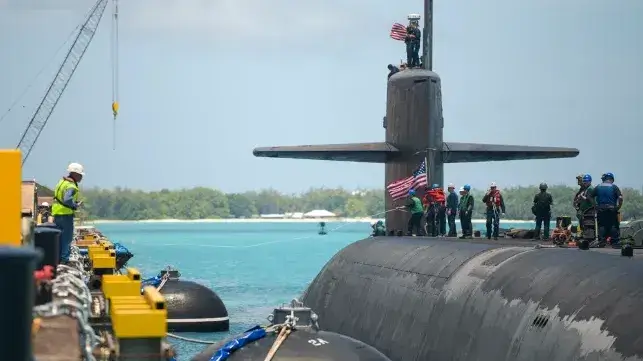A U.S. Navy sub calls at the American base at Diego Garcia, 2022 (USN)