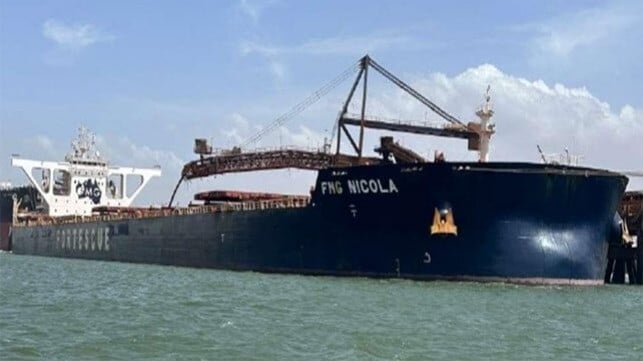 massive ore bulker docked in Australia