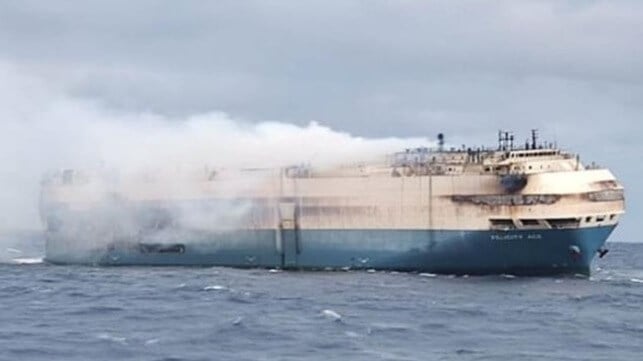 Felicity Ace vehicle carrier ablaze off the Azores, 2022 (Portuguese Navy)