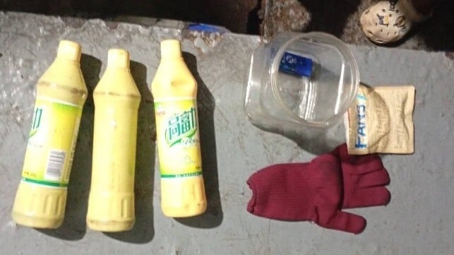 Items seized from the Chinese fishing boat included dish-soap bottles allegedly filled with cyanide, widely used for illegal reef fishing (AFP)