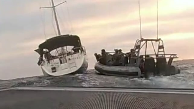 Australian police intercept the vessel and the fugitive at a position off Exmouth (Australian Federal Police)