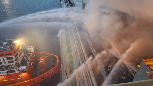 scrap metal fire on bulker