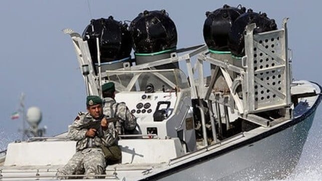 An IRGC minelaying boat before the conflict's start (IRGC)