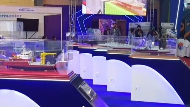  The Iranian stand at the Karachi PIMEC exhibition, with Iranian naval vessel designs on display (Mehr News)